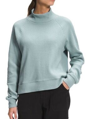 The North Face Pale Aqua Waffle Mock Neck Chabot Sweatshirt Hiking Outdoors sz L